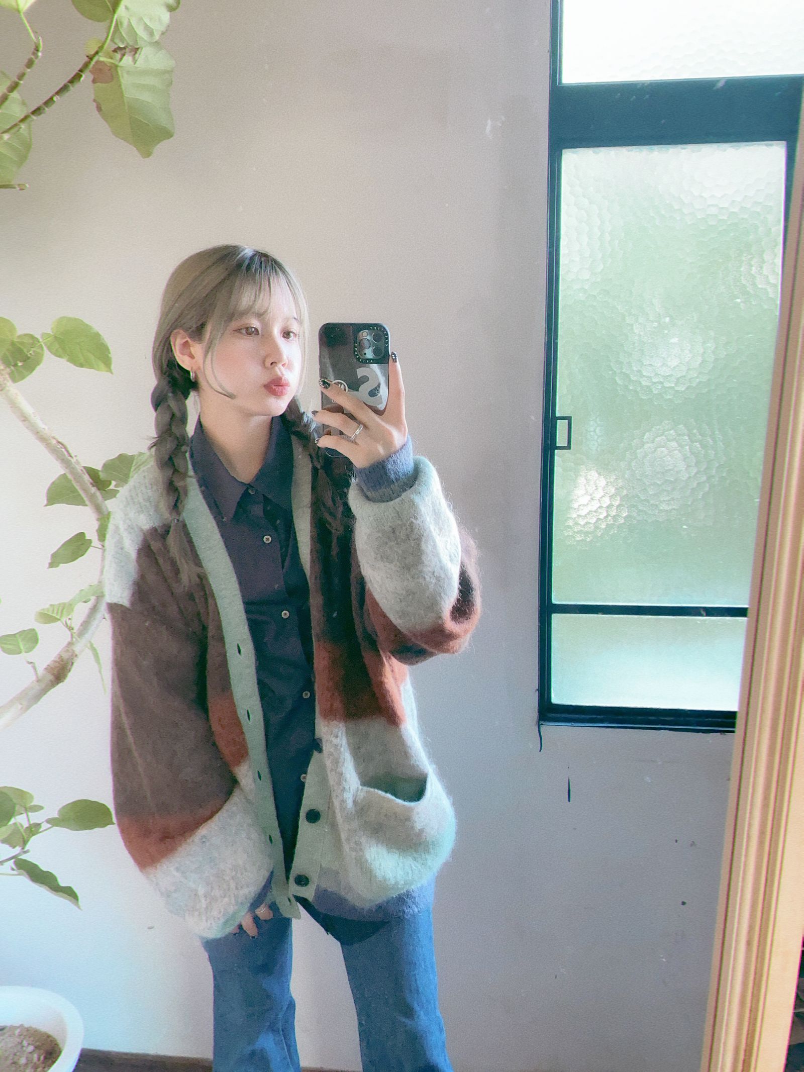 ヨーク23AW MOHAIR BORDER CARDIGAN(YK23FW0571S)BROWN