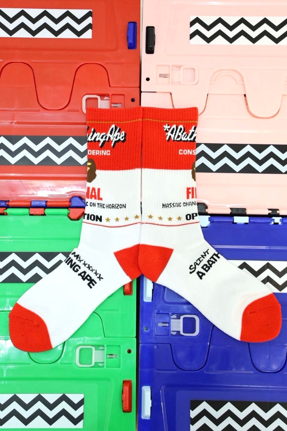 セントマイケル 26AW BAPE_SOCKS/FAINAL(SM-MK1-0000-C40)WHITE+RED