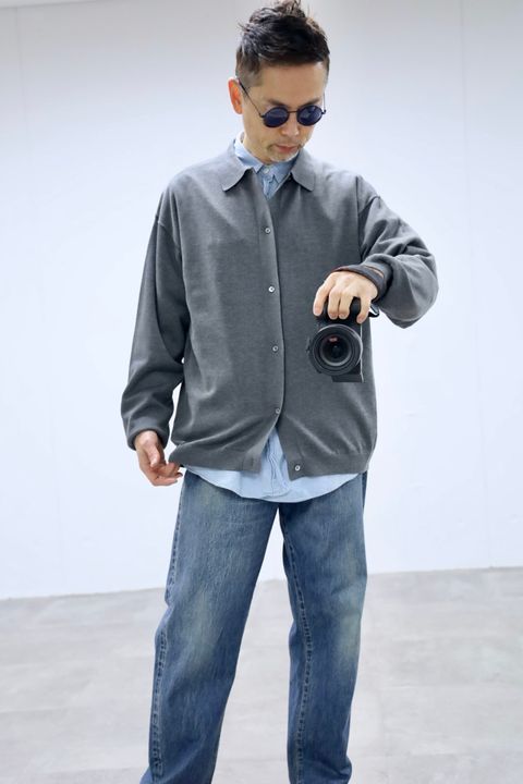 Graphpaper グラフペーパー26SS Suvin High Gauge Knit Oversized L/S Shirts"TOP GRAY"スタイル
