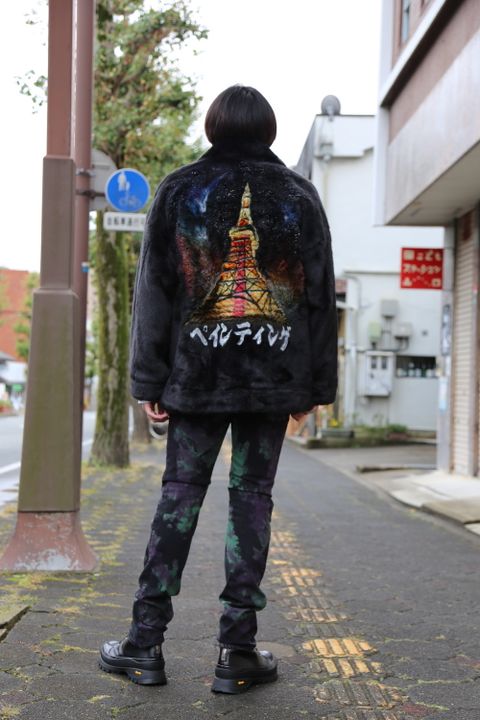doublet HAND-PAINTED FUR JACKET"BLACK"style.2020.10.17.