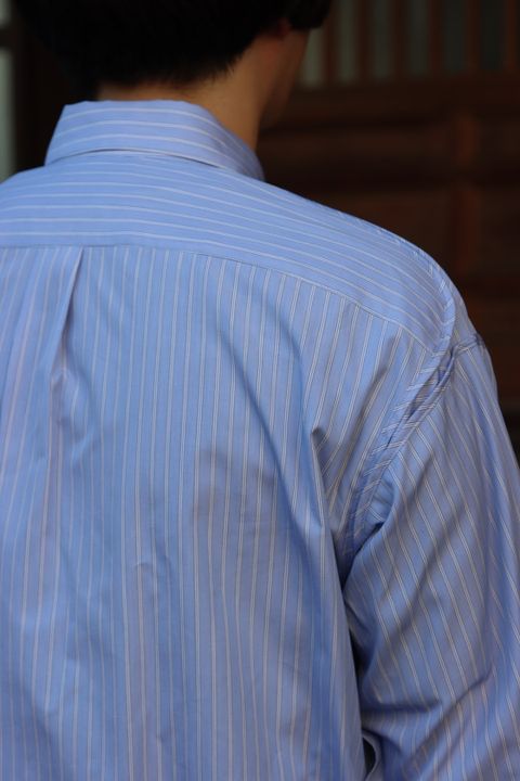 YOKE THOMAS MASON STRIPED PIPING SHIRT"SAXE"style.