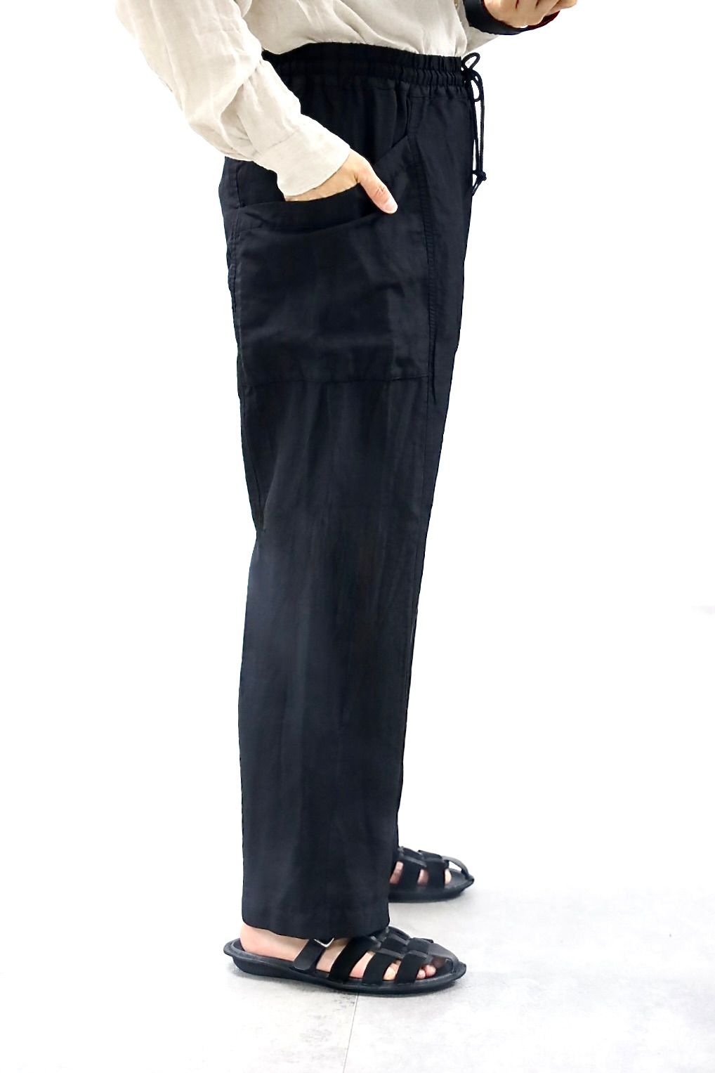 コムデギャルソンオム26SS リネンギャバ製品染イージーパンツ(HQ-P030-051)BLACK☆5月1日(金)発売！