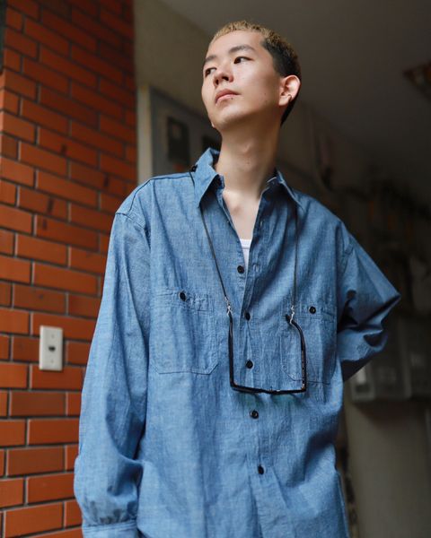 A.PRESSE アプレッセ 23AW style2 BB Washed Chambray Shirtスタイル