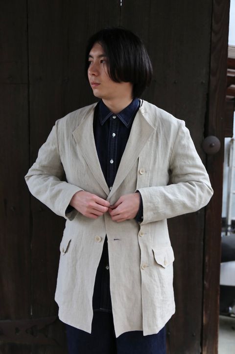 Yohji Yamamoto N-襟なし左身釦あきリネンジャケットstyle.2021.3.17.