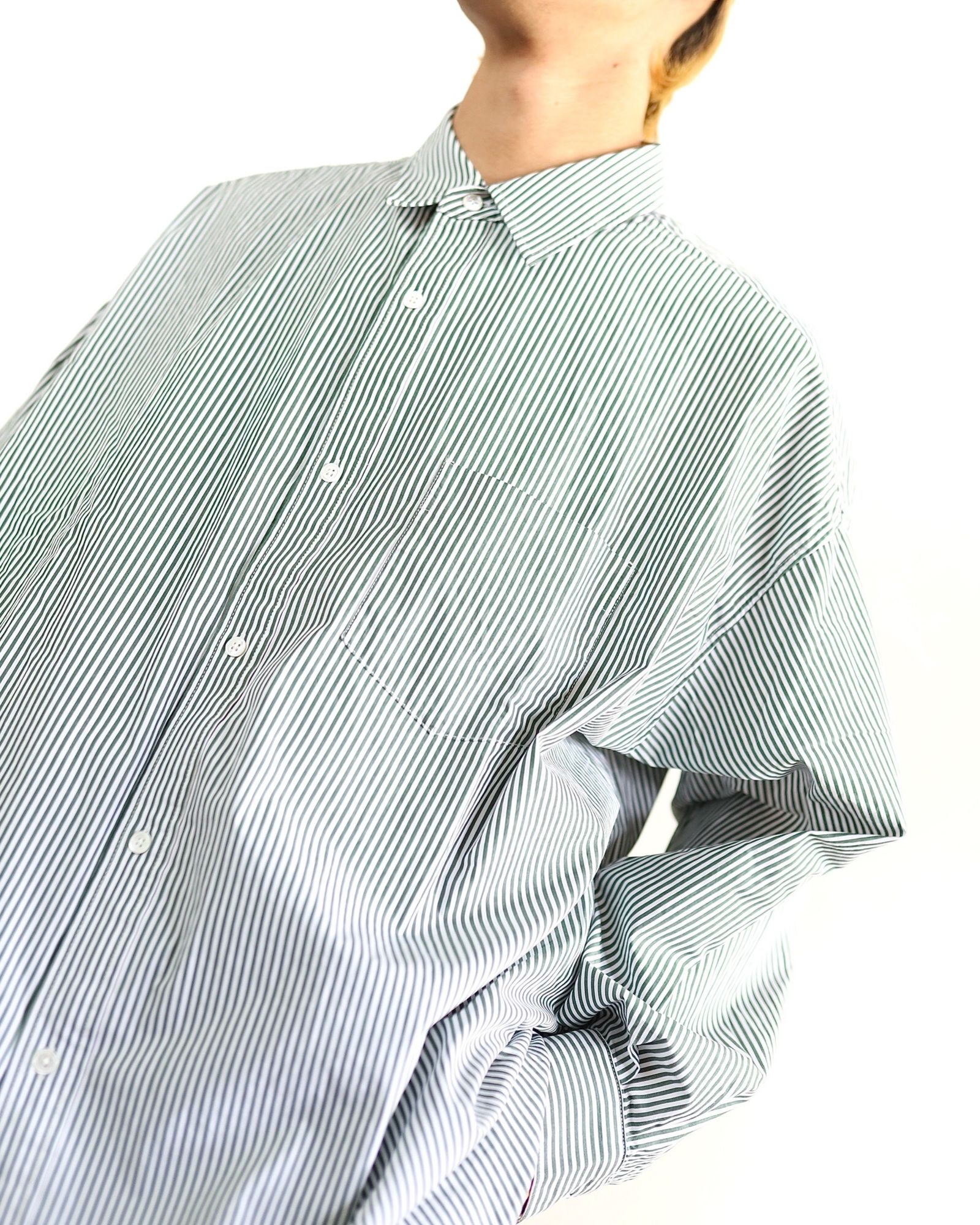 FreshService 24SS CORPORATE UNIFORM L/S SHIRT(GREEN STRIPE) style 2024.3.8