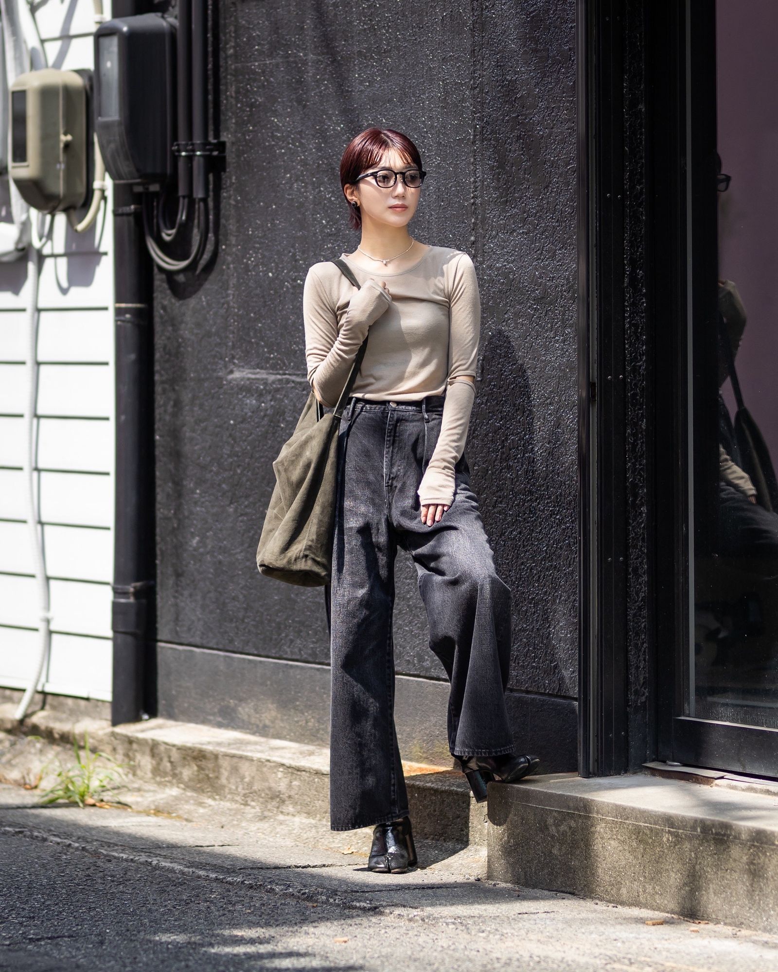 Graphpaper 25AW Women's Selvage Denim Two Tuck Wide Pants(GL253-40062DB)BLACK_DARK FADE