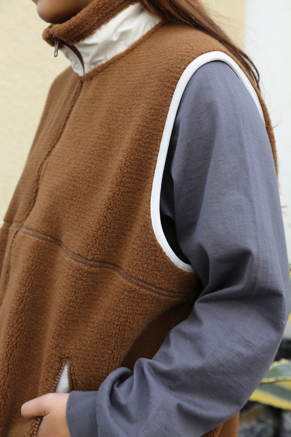 Graphpaper Wool Boa Zip-Up Vest 2-