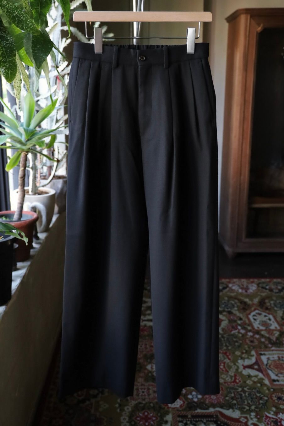 MARKAWARE Organic Wool Survival Cloth® Triple Pleated Wide Trousers(A25C06PT02C)BLACK☆新作発売！