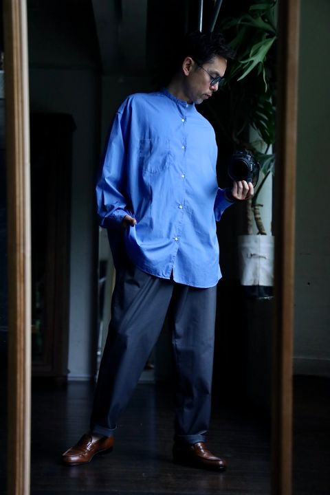 Graphpaper Broad L/S Oversized Band Collar Shirtスタイル.2024.6.30.