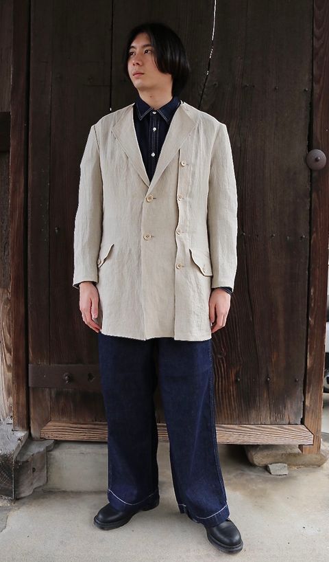 Yohji Yamamoto N-襟なし左身釦あきリネンジャケットstyle.2021.3.17.
