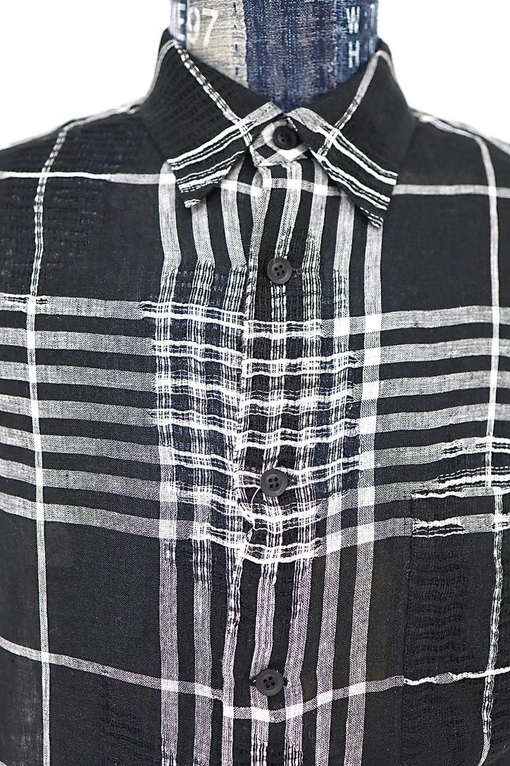 Yohji Yamamoto チェック柄レギュラーカラーシャツ (HK-B71-313)WHITE x BLACK☆新作発売！