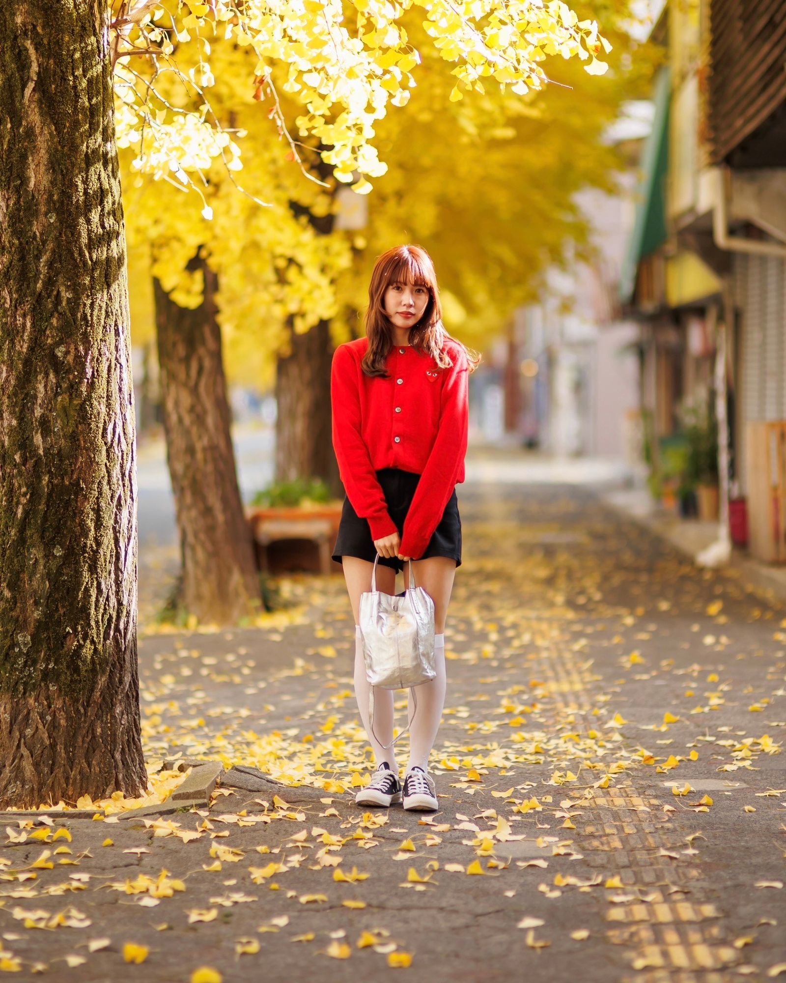 プレイコムデギャルソン ROUND NECK CARDIGAN (RED/RED HEART)