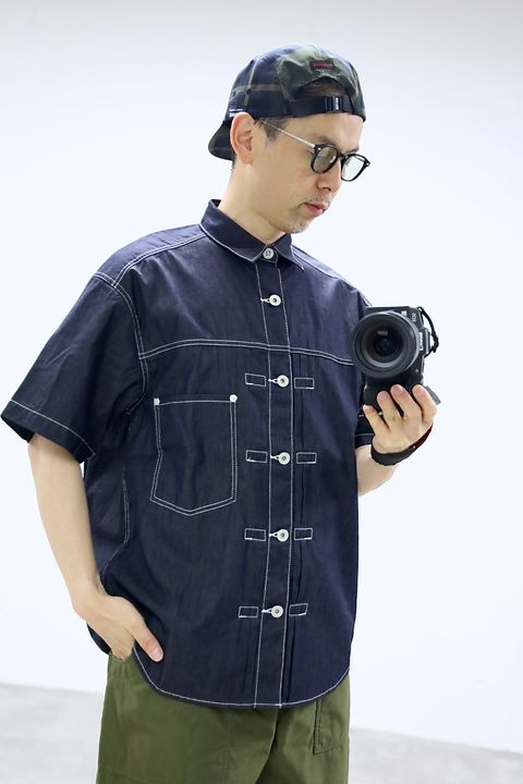 COMME des GARCONS HOMME 26SS綿ライトオンスデニム半袖シャツスタイル
