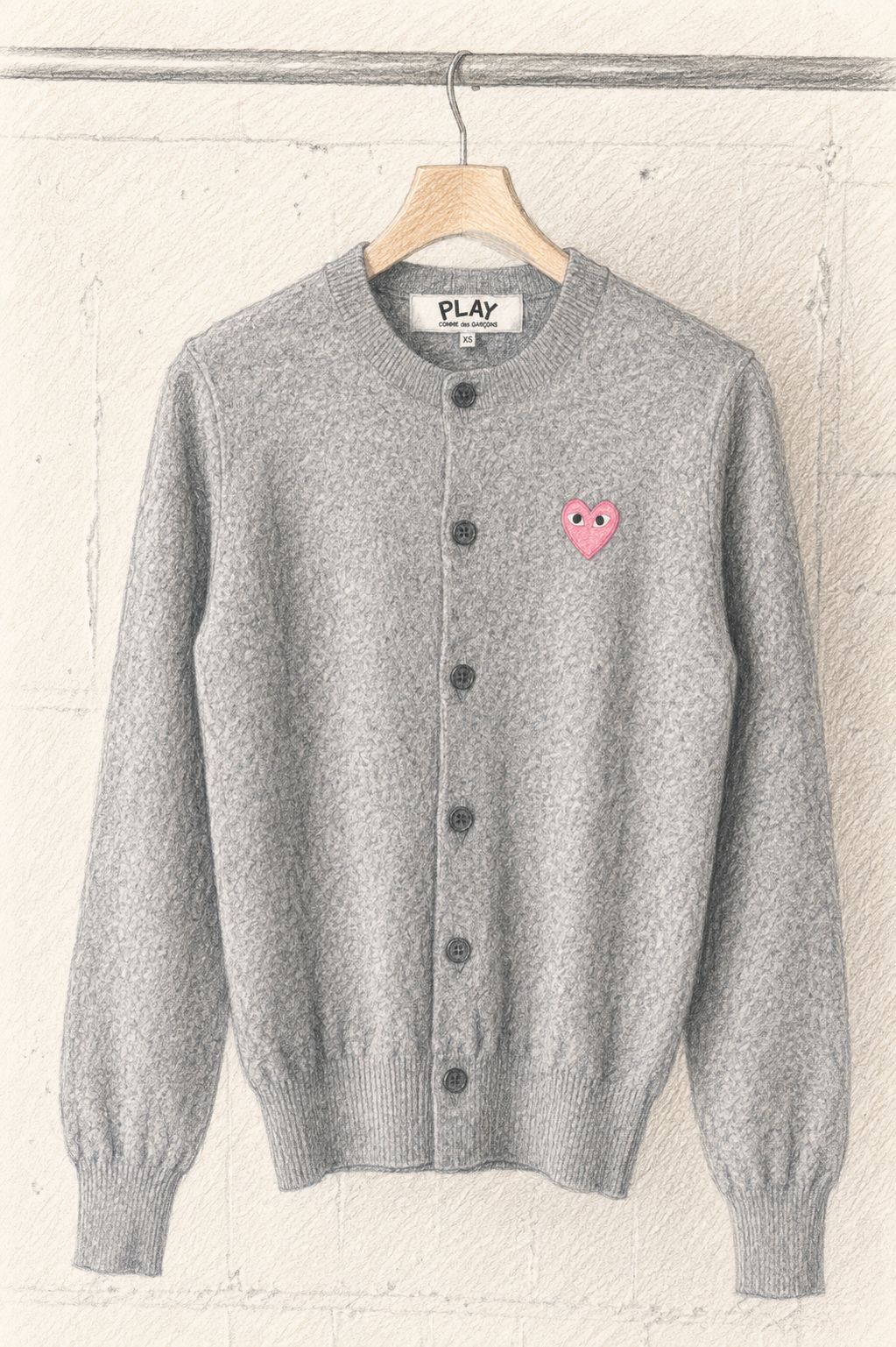 プレイコムデギャルソン ROUND NECK CARDIGAN PINK EMBLEM(AX-N098-051)LIGHT GREY-PINK EMBLEM☆7月5日(日)発売！