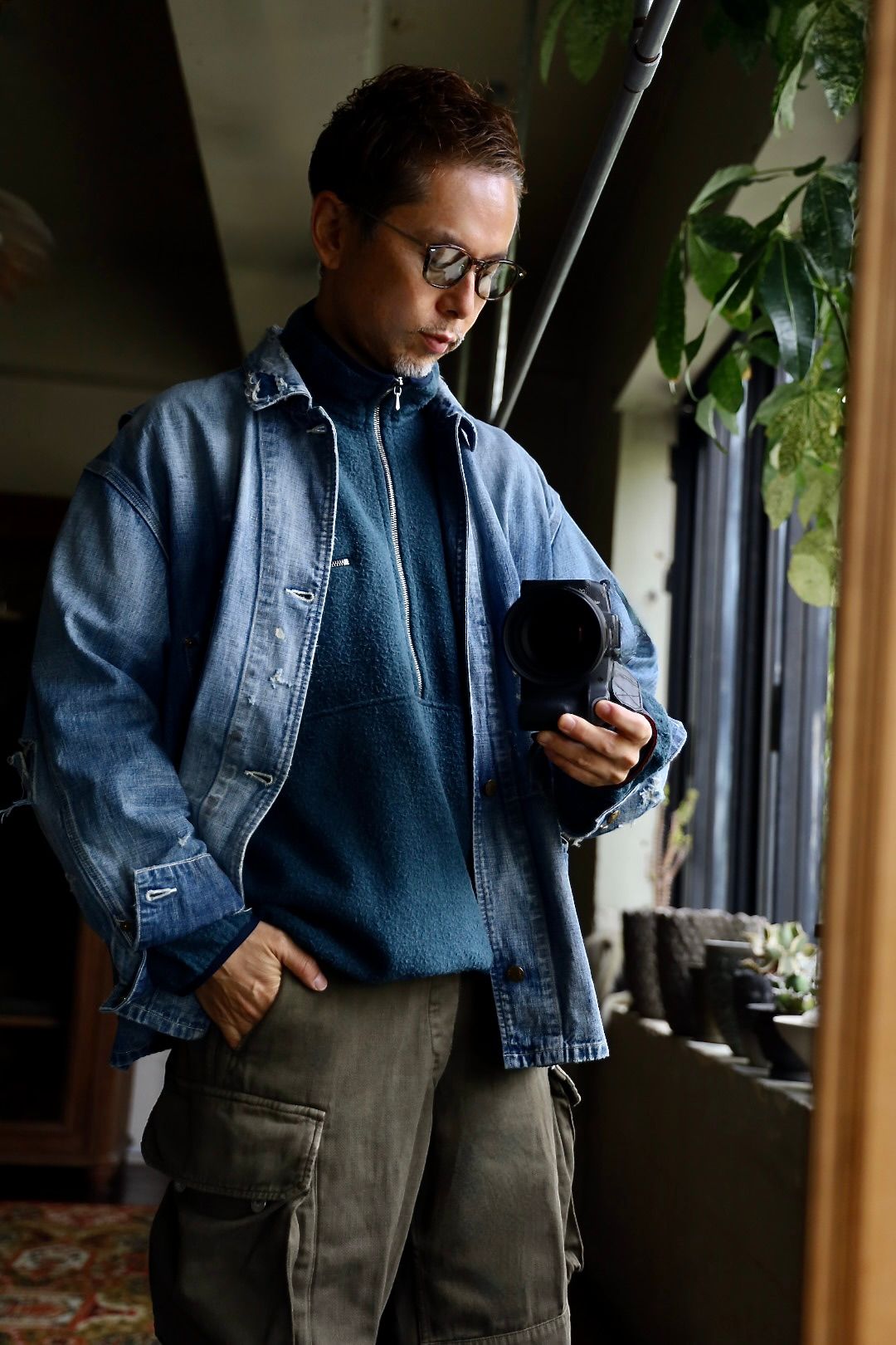 A.PRESSE 2026 STYLE2 Vintage Silk Fleece Harf ZIP Jacket"BLUE"スタイル