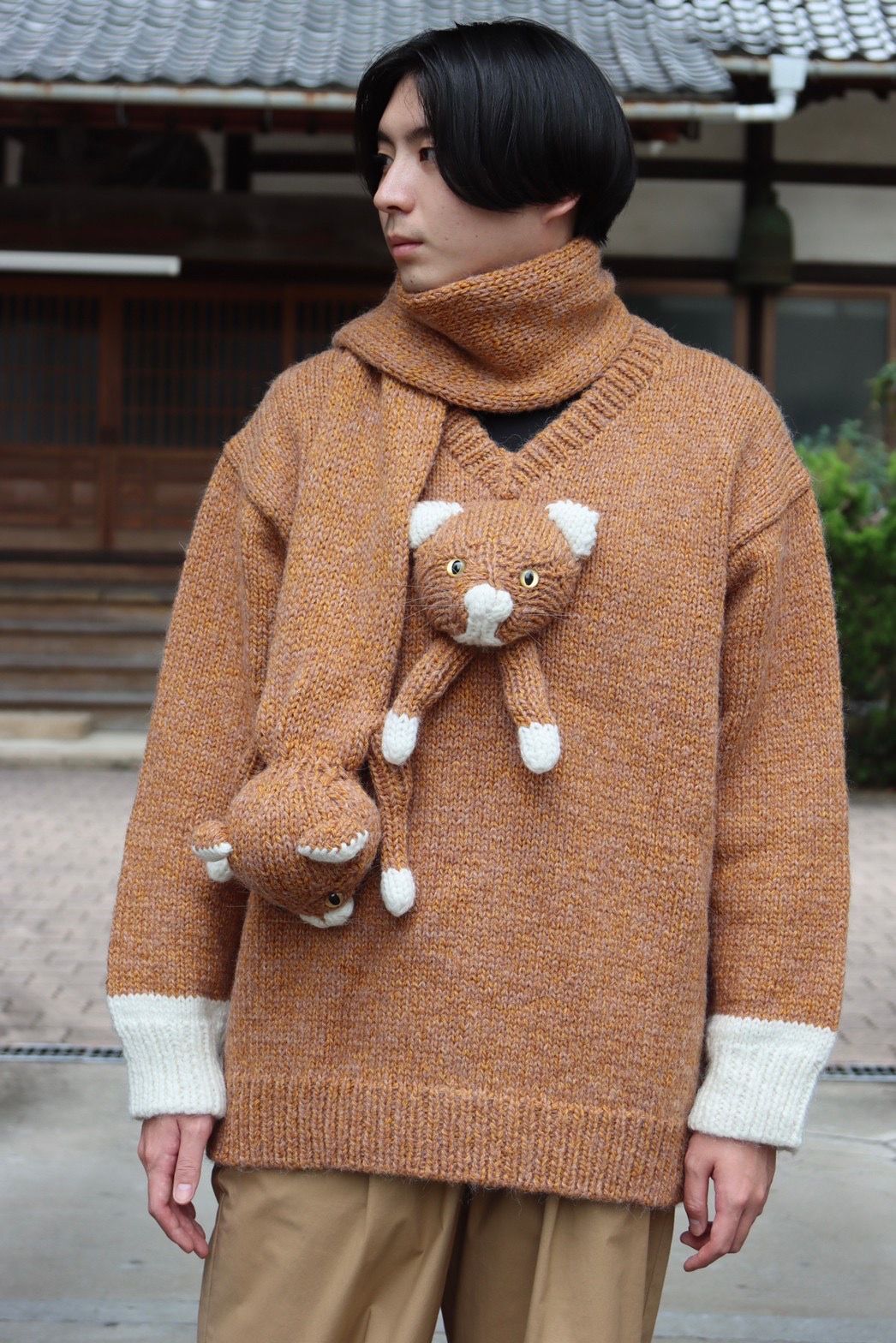 doublet STUFFED CAT HAND-KNITTING PULLOVER