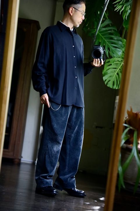 A.PRESSE Wool Regular Collar Shirtスタイル
