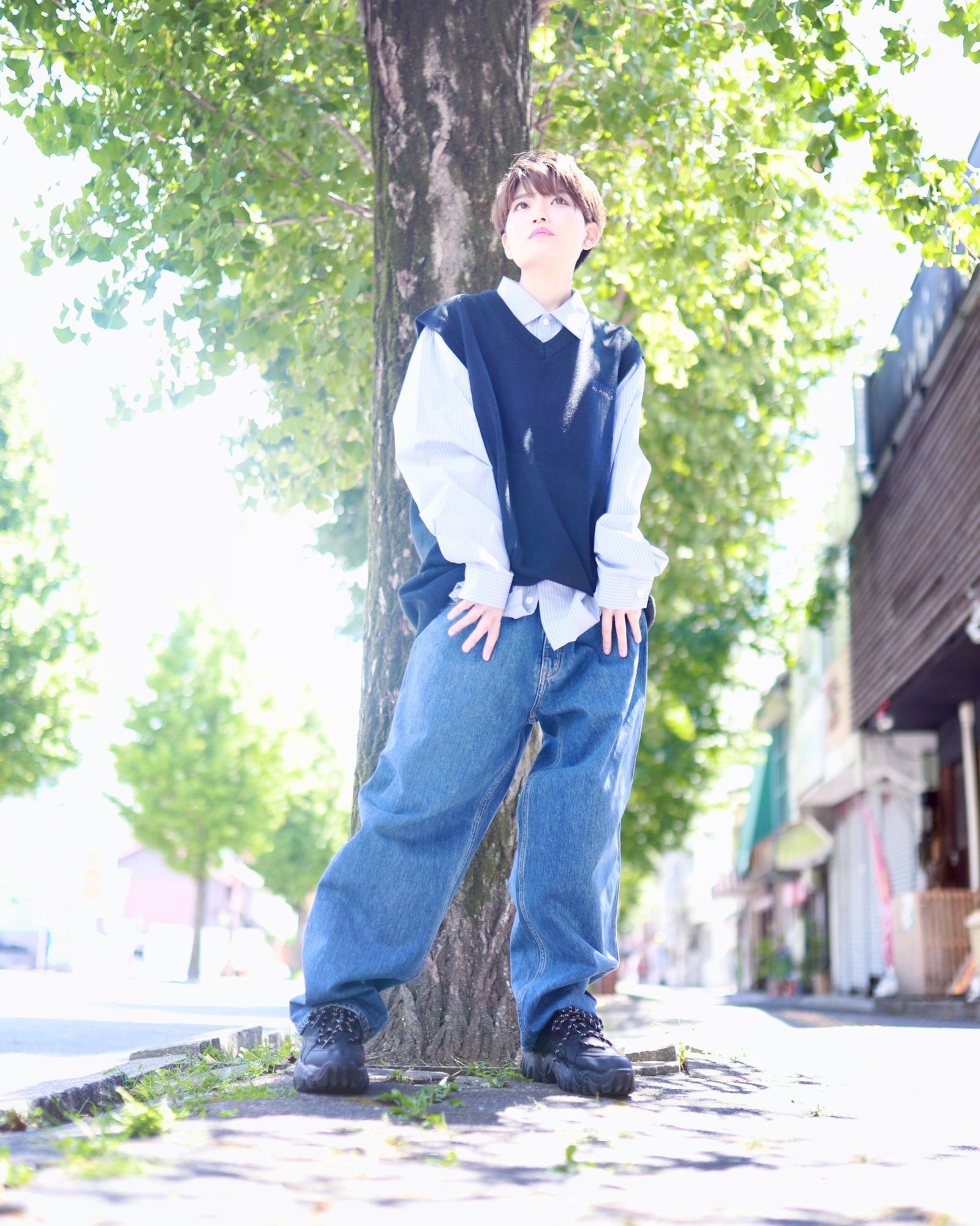 セダンオールパーパス23FW OVAL LOGO WORK SHIRT(SD23F-SH01)BLUE STRIPE