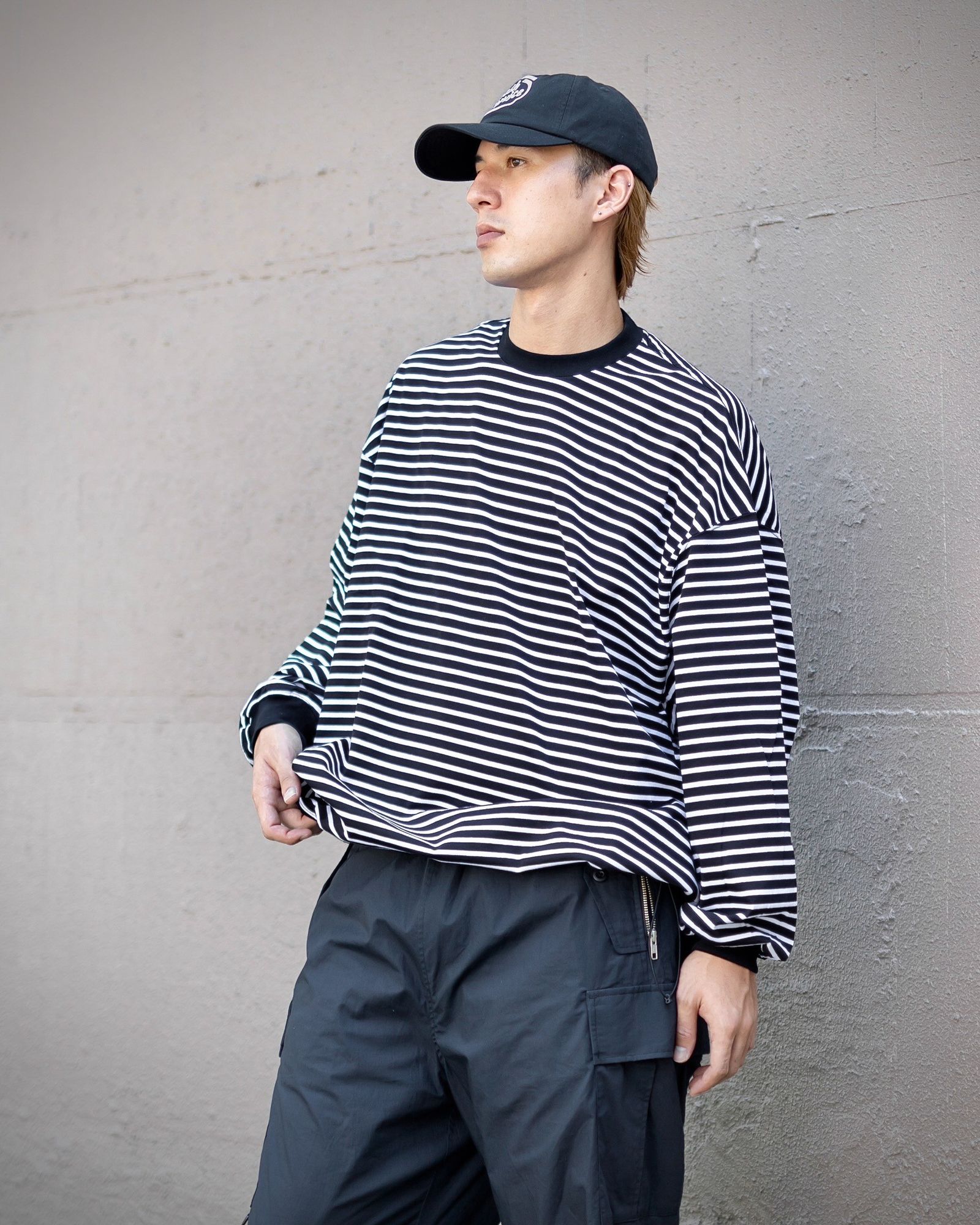NEWモデル is-ness BALLOON MARKスタイル T-SHIRT SLEEVE LONG STRIPES トップス
