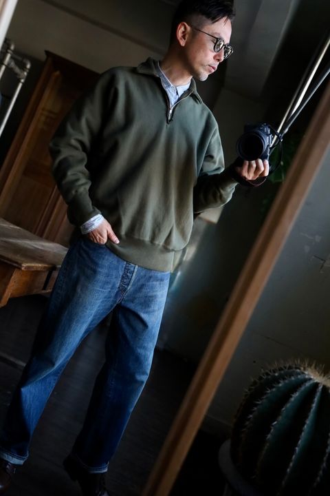 A.PRESSE Vintage Half Zip Sweat Shirt"OLIVE"スタイル2025.1.25.