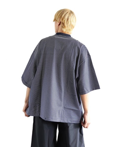 イズネス 24SS BALLOON BORDER SHORT SLEEVE T-SHIRT(NAVY) style 2024.4.5
