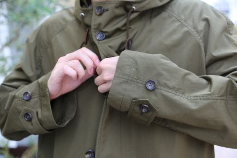 COMME des GARCONS HOMME 綿ナイロンウェザーフーデッドコート"KHAKI"style.8.12.