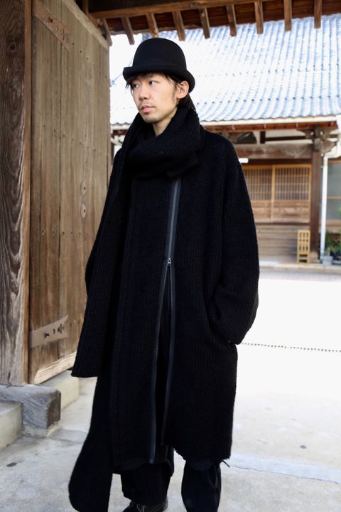 yohji yamamoto アンバランスファスナーロングニットカーディガン Style.2020.10.21.
