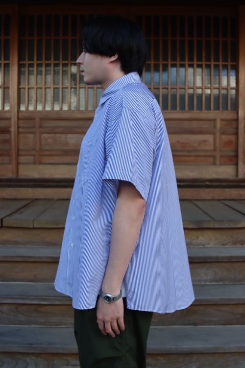 is-ness×THOMAS MASON VENTILATION SHORT SLEEVE SHIRT"BLOCKS STRIPE"style.
