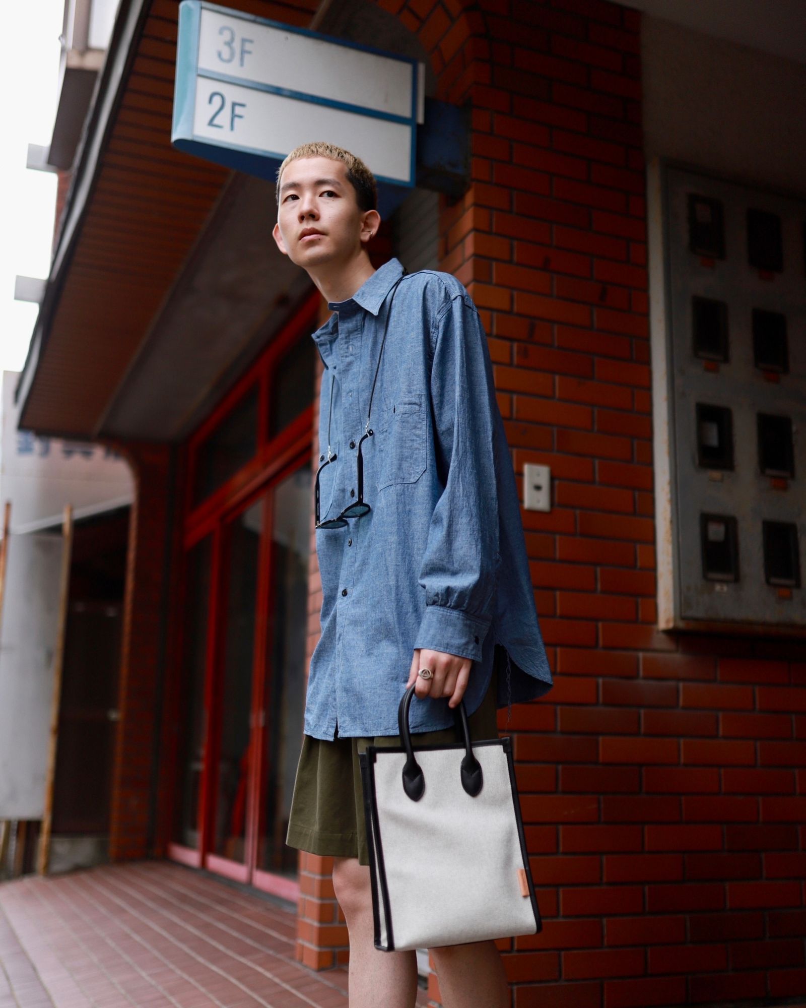 A.PRESSE アプレッセ 23AW style2 BB Washed Chambray Shirtスタイル