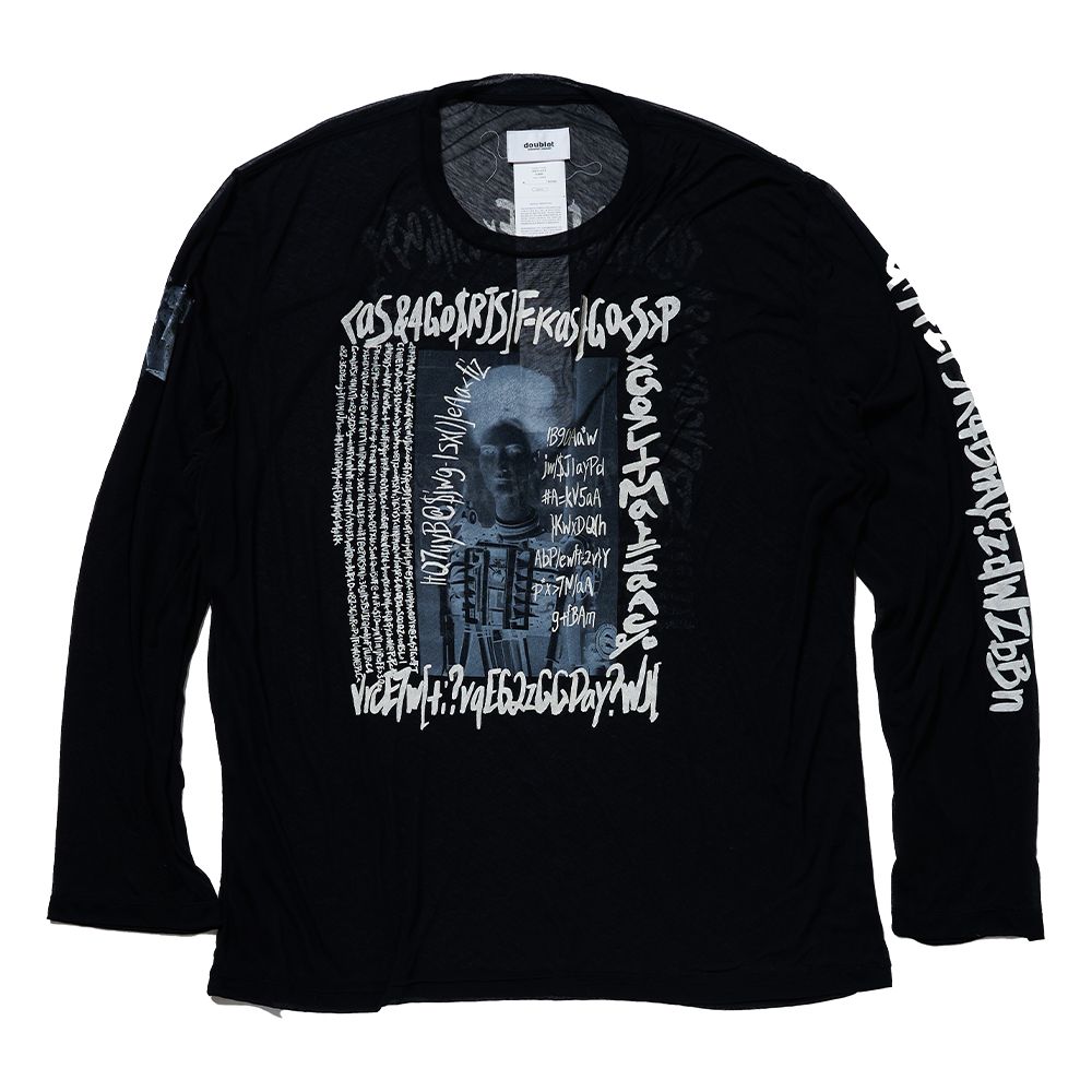 ダブレット 24SS SEE-THROUGH PRINT LONG SLEEVE T-SHIRT (24SS36CS317) BLACK - M