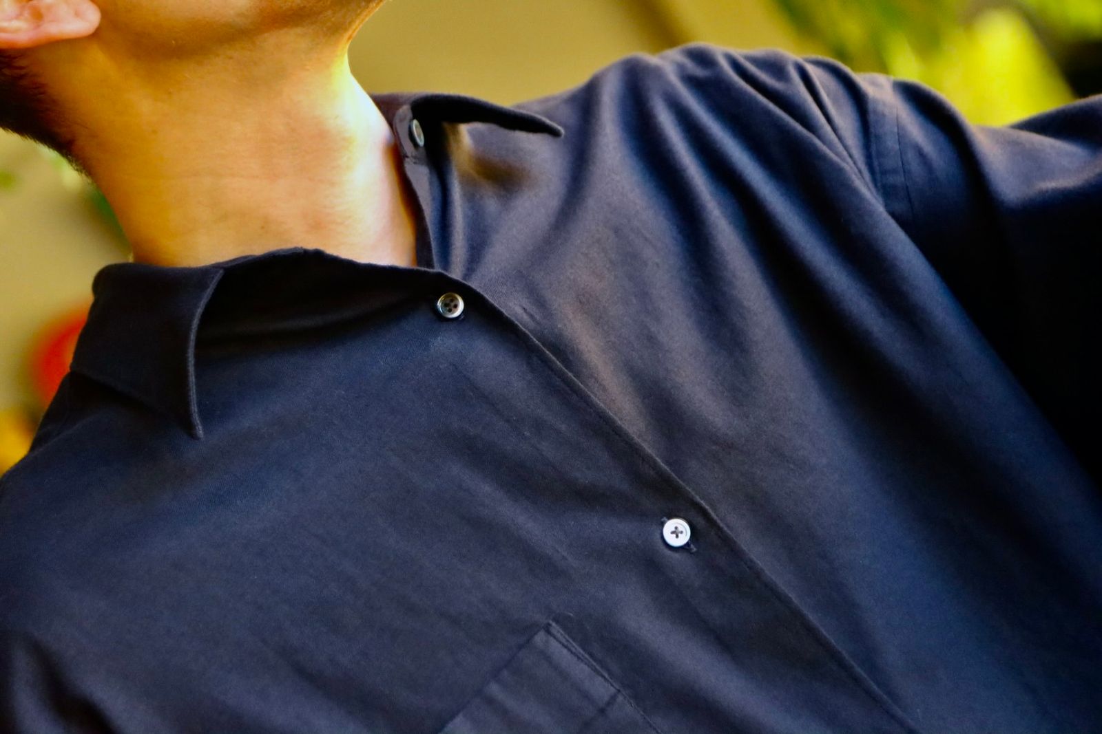 Graphpaper Cotton Cashmere L/S Oversized Regular Collar Shirt"NAVY"スタイル