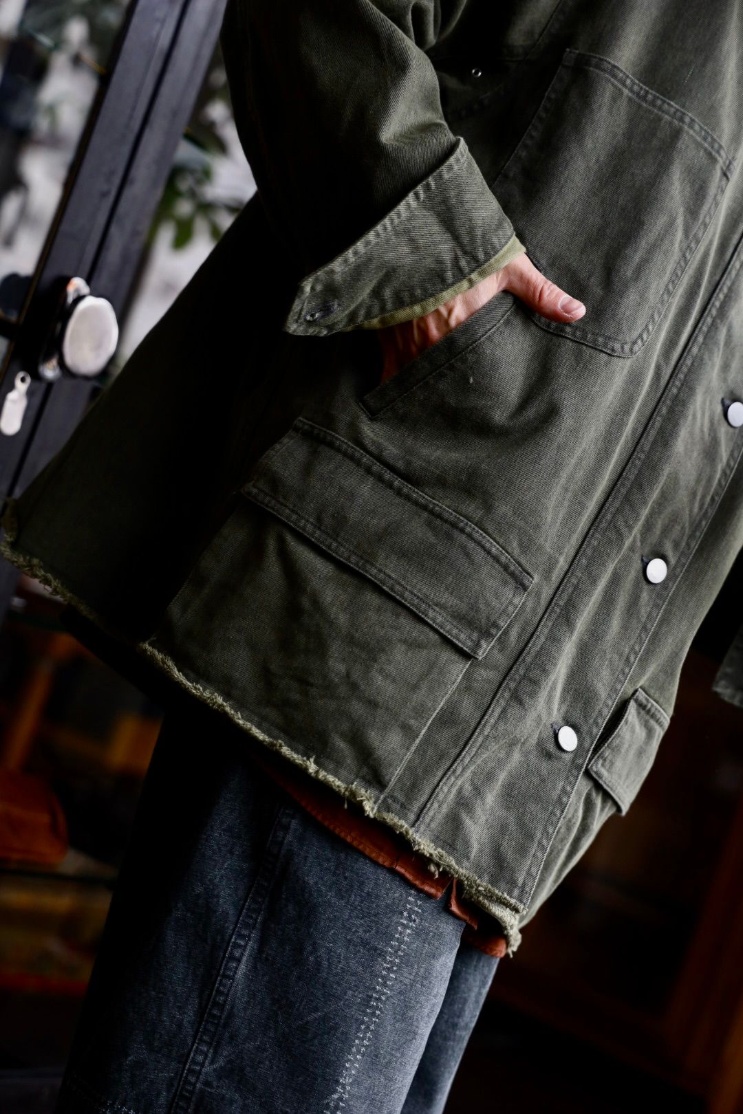 YOKE COTTON CUT-OFF COVERALL JACKET"DUSTY KAHKI"スタイル