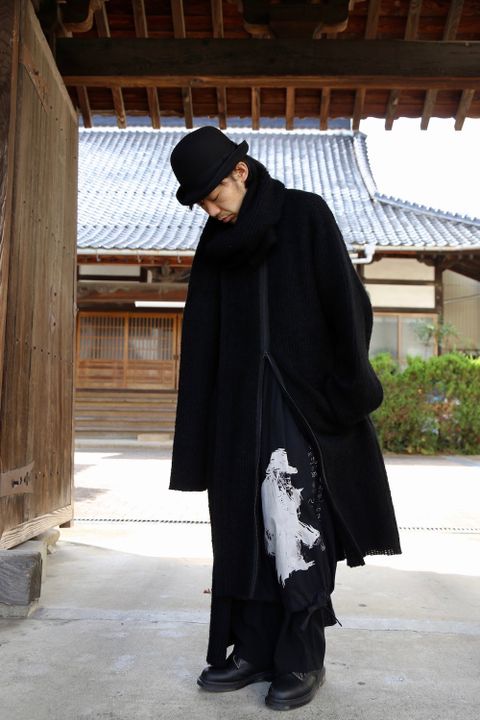 yohji yamamoto アンバランスファスナーロングニットカーディガン Style.2020.10.21.