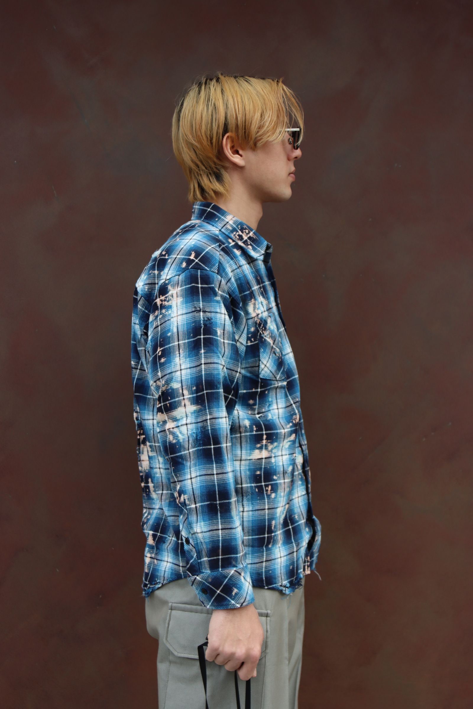 Rafu Bleached & Damaged Shirt （Brown） -FASCINATE