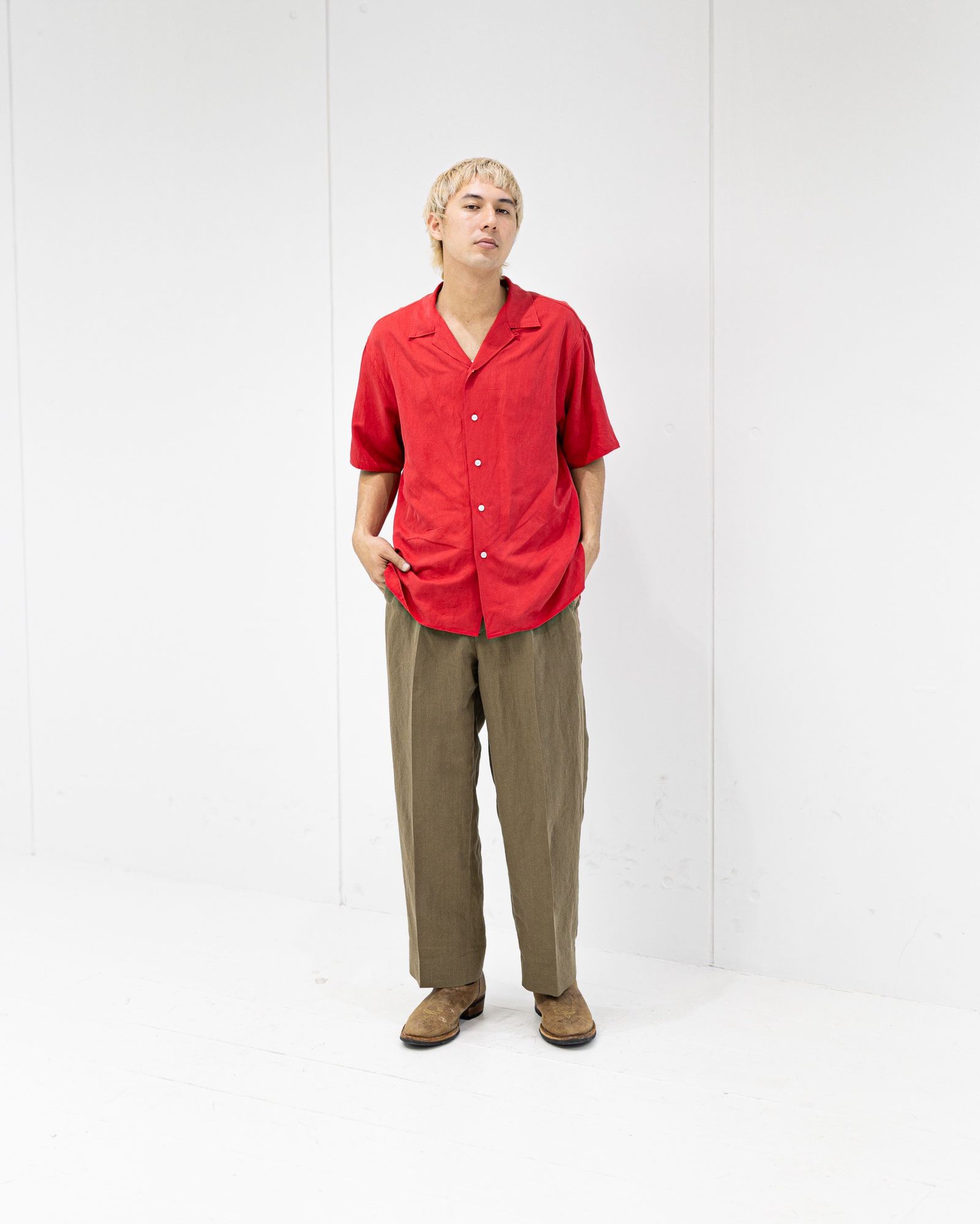 A.PRESSE Vintage Silk Linen S/S Open Collar Shirts  (RED) 4月11日(土)新作発売！