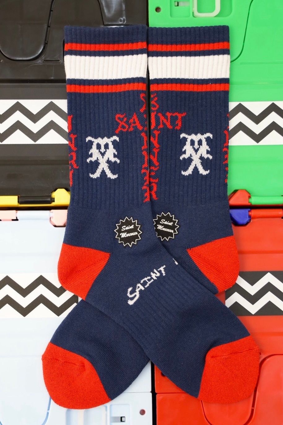 セントマイケル SINNER SOCKS (SM-HR1-0000-114)BLUE/RED★10月11日(土)発売！