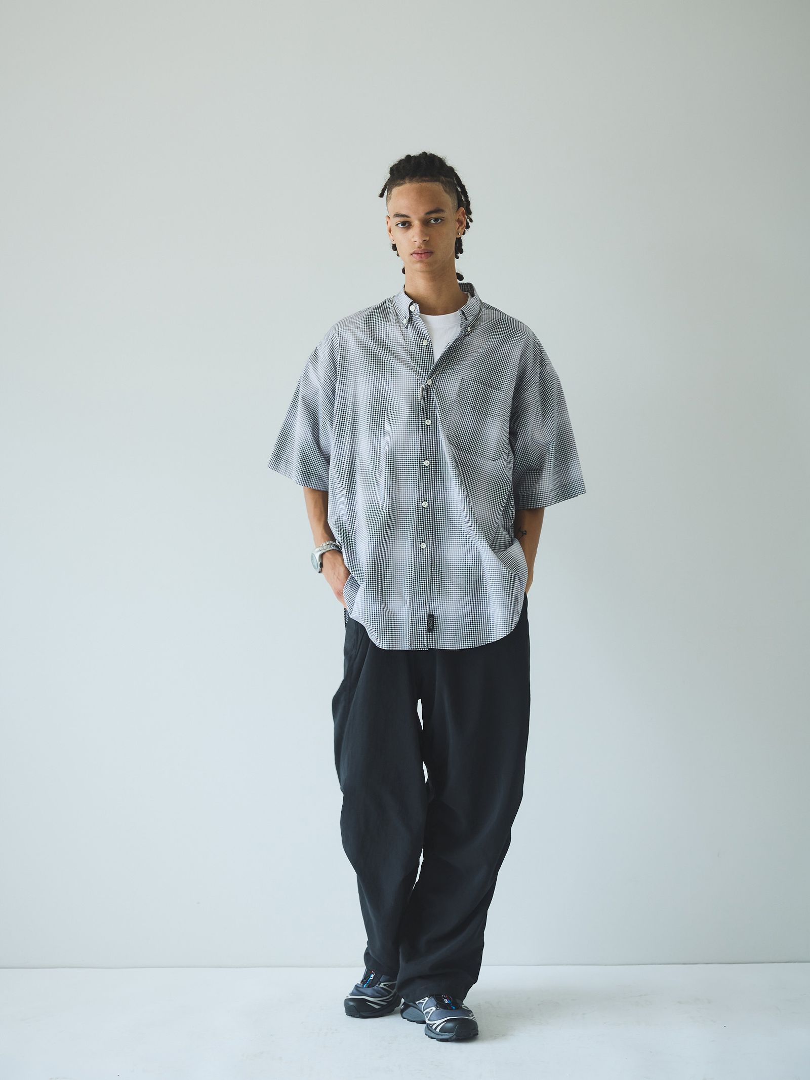 セダンオールパーパスSS24 Detachable Shadow Plaid BD Shirt (SD24S-SH04)Black Plaid