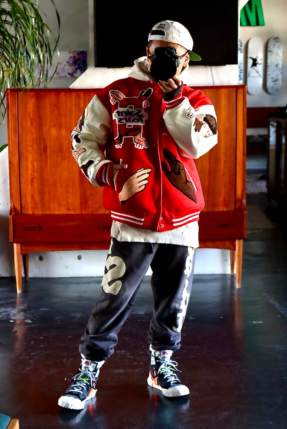 ©SAINT M×××××× ×DENIM TEARS「SAINT TEARS」STUDIUM JACKET (SM-S22-0000-058)RED.style