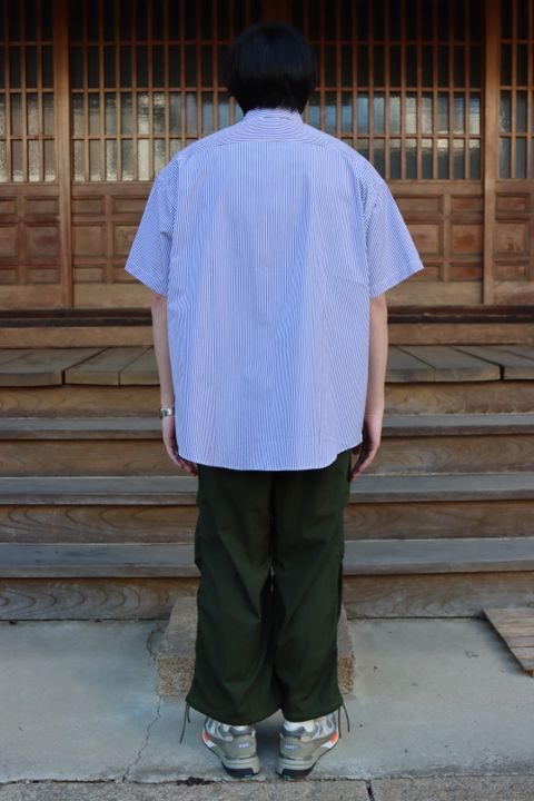 is-ness×THOMAS MASON VENTILATION SHORT SLEEVE SHIRT"BLOCKS STRIPE"style.