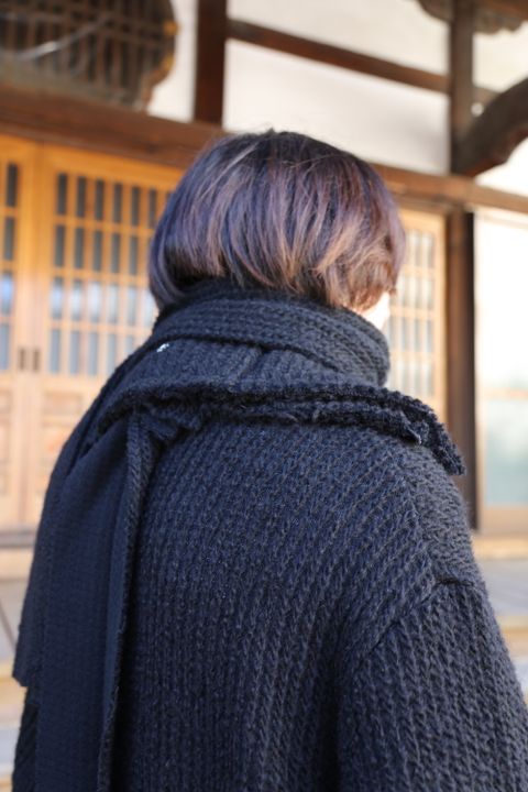 yohji yamamoto アンバランスファスナーロングニットカーディガン Style.2020.10.24.