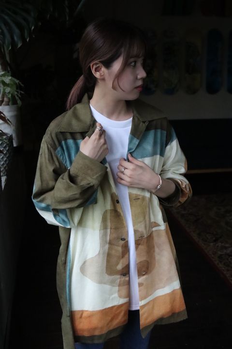 YOKE PRINTED OPEN COLLAR SHIRT"BROWN"スタイル