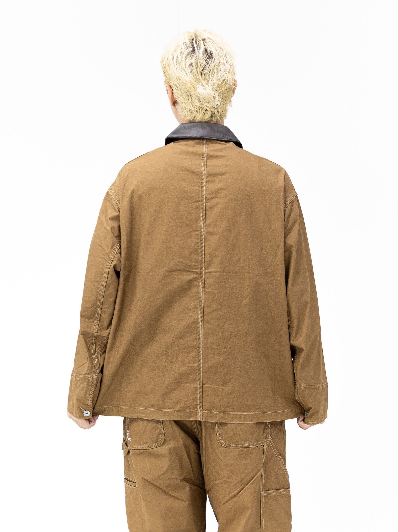 フレッシュサービス COTTON CANVAS LEATHER COLLAR WORK JACKET (CAMEL) MARKスタイル