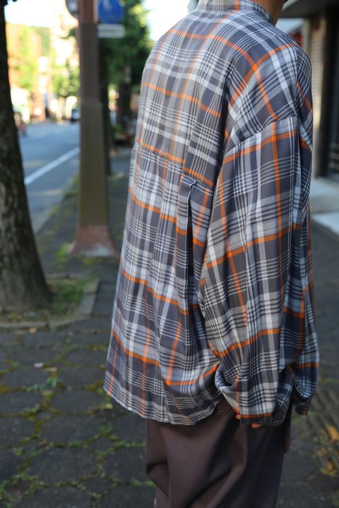 Graphpaper Tencel Check Band Collar Big Sleeve Shirt"GRAY×ORANGE"Style.2020.8.15.