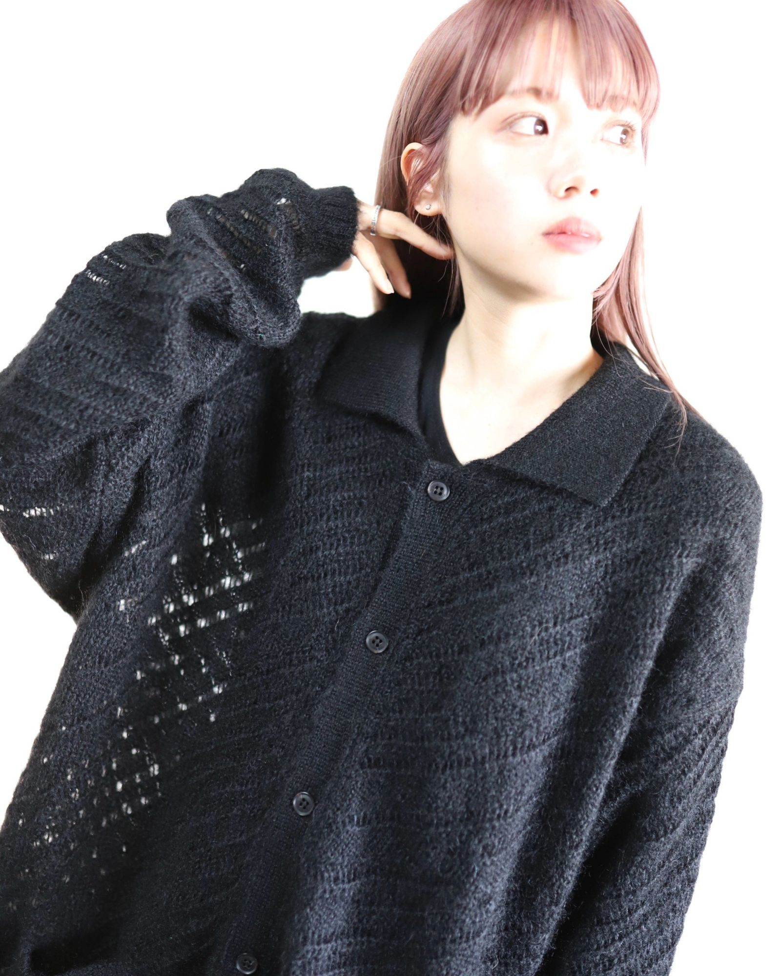 YOKE ヨーク24SS SILK MOHAIR BUTTONED CARGIGAN(YK24SS0670S)BLACK