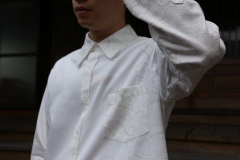 sulvam OX left embro shirt"WHITE"style.2020.7.21.