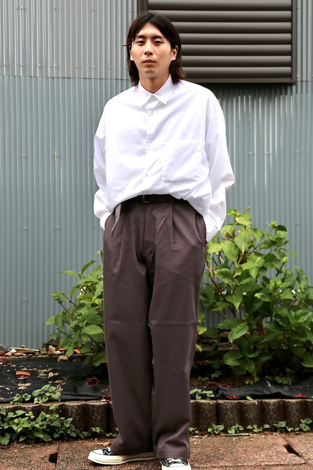 Graphpaper Hard Twill Belted Pants (GM203-40002B)GRAYスタイル