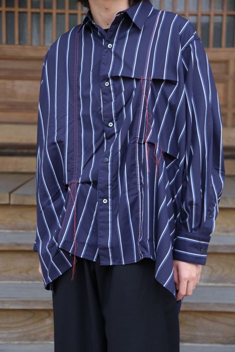 JieDa2020AW HAND STITCH STRIPE SHIRT"NAVY"(Jie-20W-SH02)style.2020.7.17