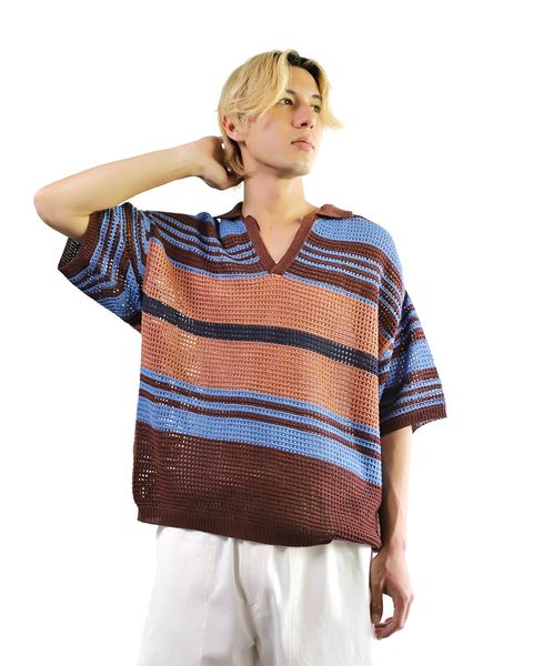 ヨーク 24SS BORDER MESH KNIT SKIPPER POLO SHIRT style 2024.5.24