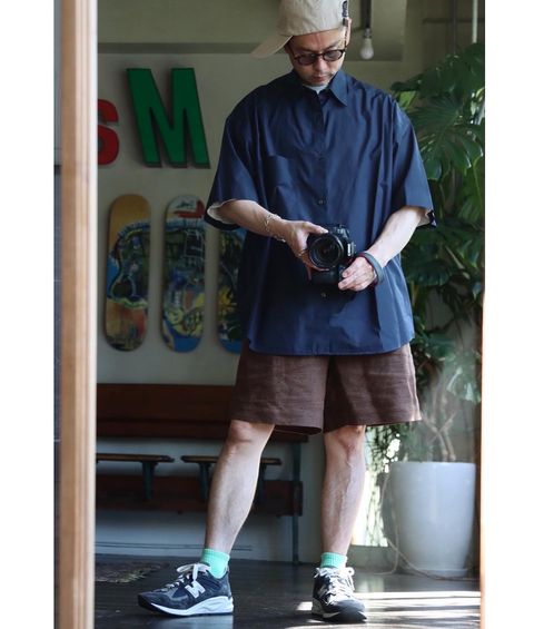 Graphpaper Broad S/S Oversized Regular Collar Shirt"NAVY"スタイル.2022.5.21.