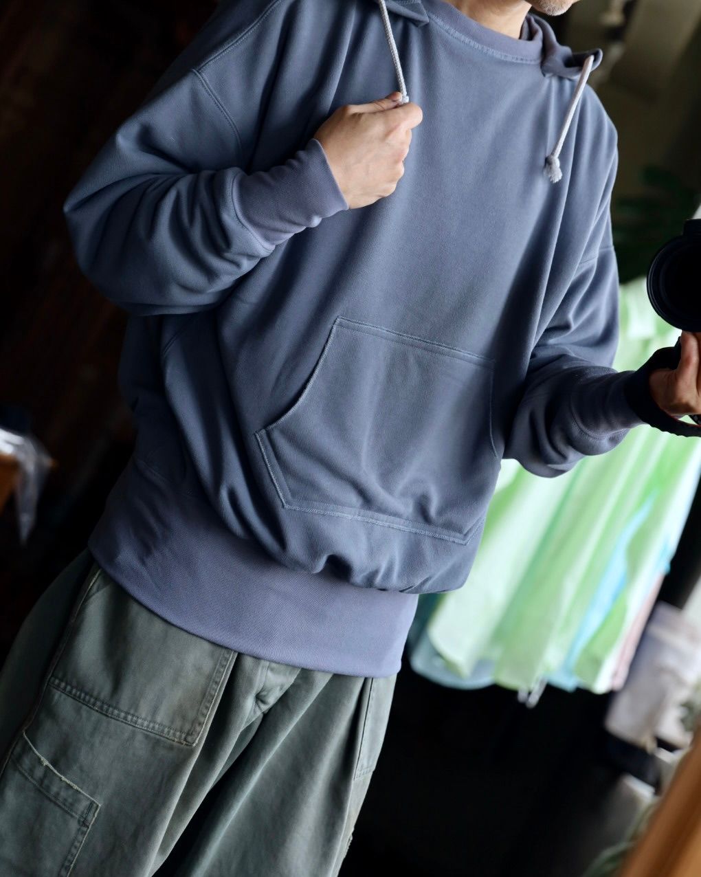 ファウンダ 25SS W FACE HOODIE(015FD251011)SMOKE BLUE